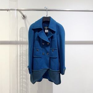 🚩steal authentic CHANEL Teal Double-Breasted Pea Coat